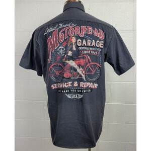 Lethal Threat Mens Work Shirt Motorhead Garage Pin Up Gray‎ Large